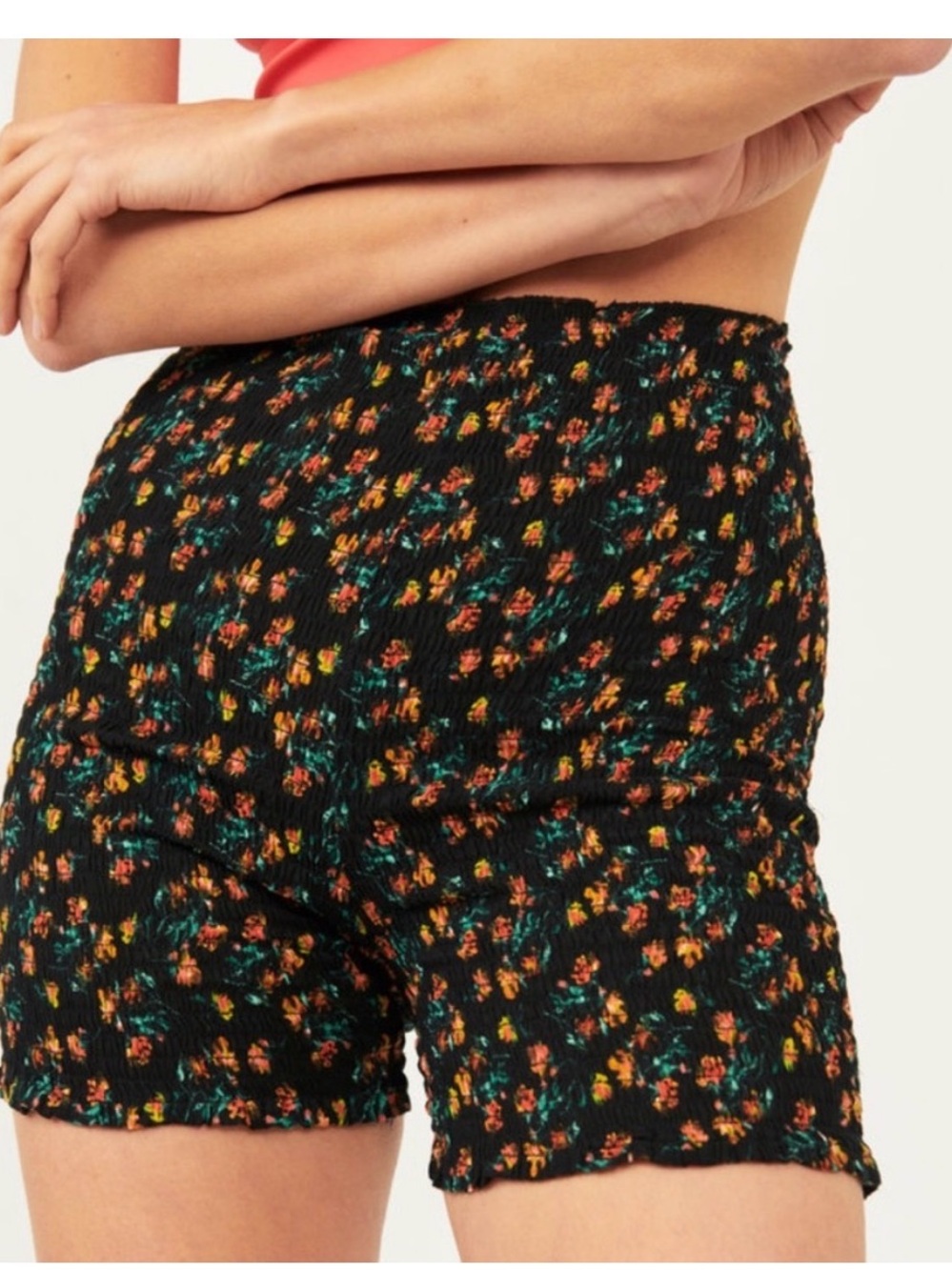 FREE PEOPLE Maia Smocked Shorts In Black Meadow Combo